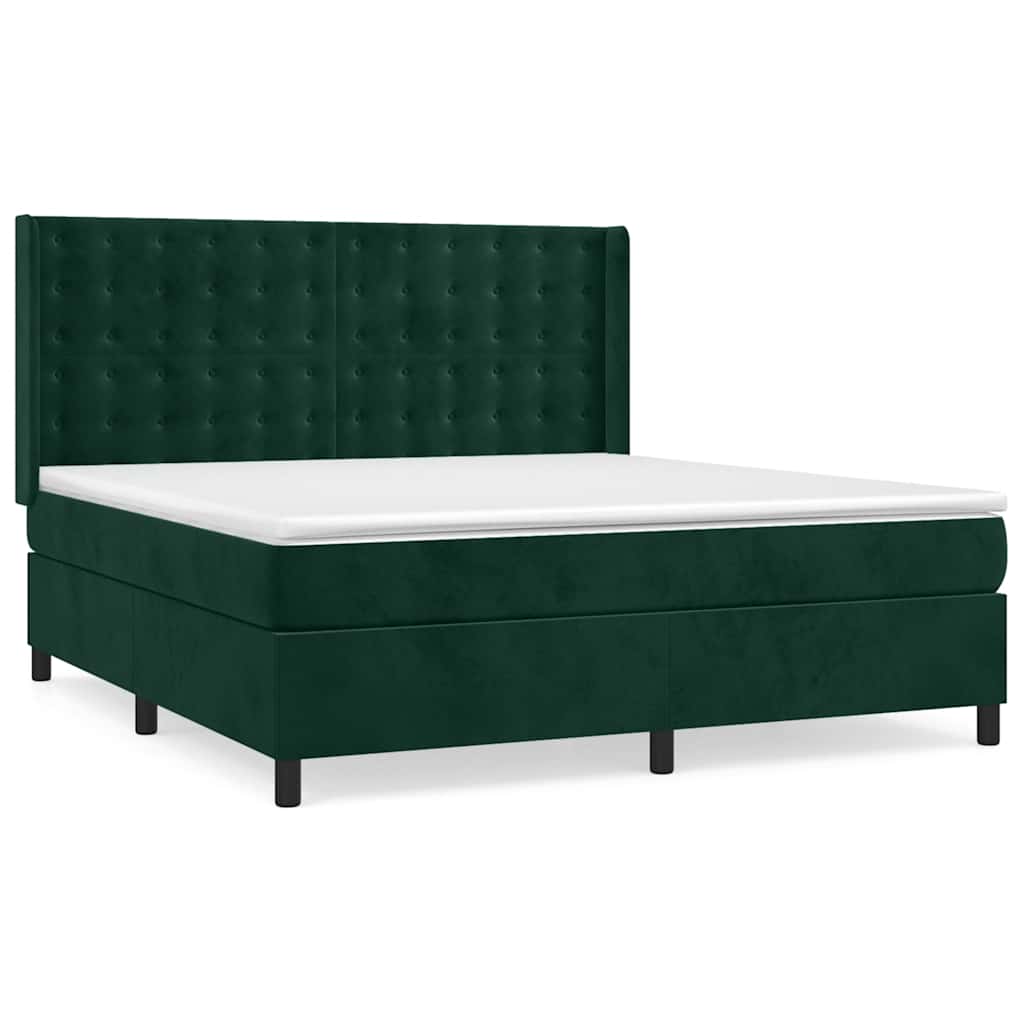 vidaXL Posteľný rám boxsping s matracom tmavozelený 160x200 cm zamat