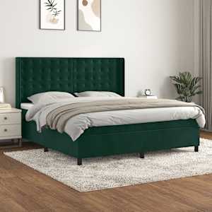 Box spring postelja z vzmetnico temno zelena 180x200 cm žamet