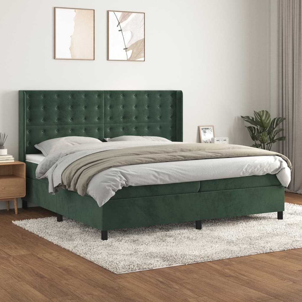 vidaXL Boxspringbett mit Matratze Dunkelgrün 200x200 cm Samt