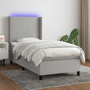 Box spring postelja z vzmetnico LED svetlo siva 80x200 cm blago