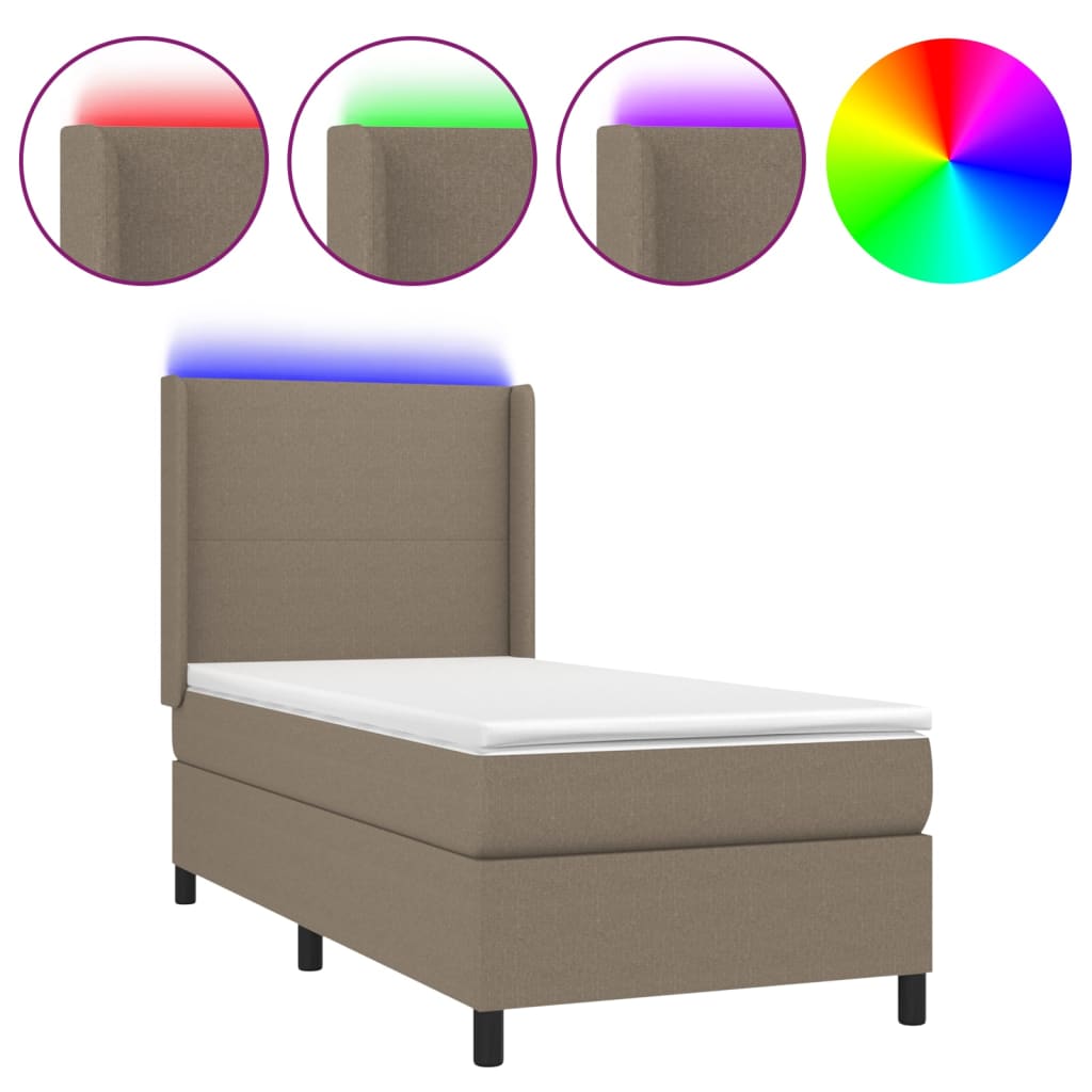 vidaXL Box spring postelja z vzmetnico LED taupe 80x200 cm blago