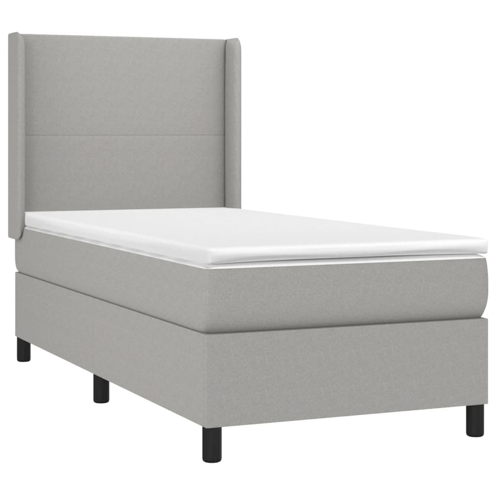 Világosszürke szövet rugós és LED-es ágy matraccal 90x190 cm 