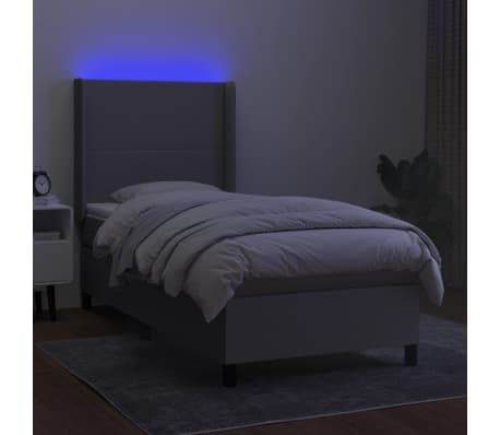 vidaXL Cama box spring c/ colch&atilde;o e LED 90x190 cm tecido cinza-claro