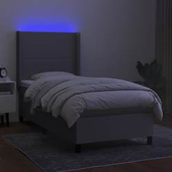 vidaXL Cama box spring c/ colch&atilde;o e LED 90x190 cm tecido cinza-claro