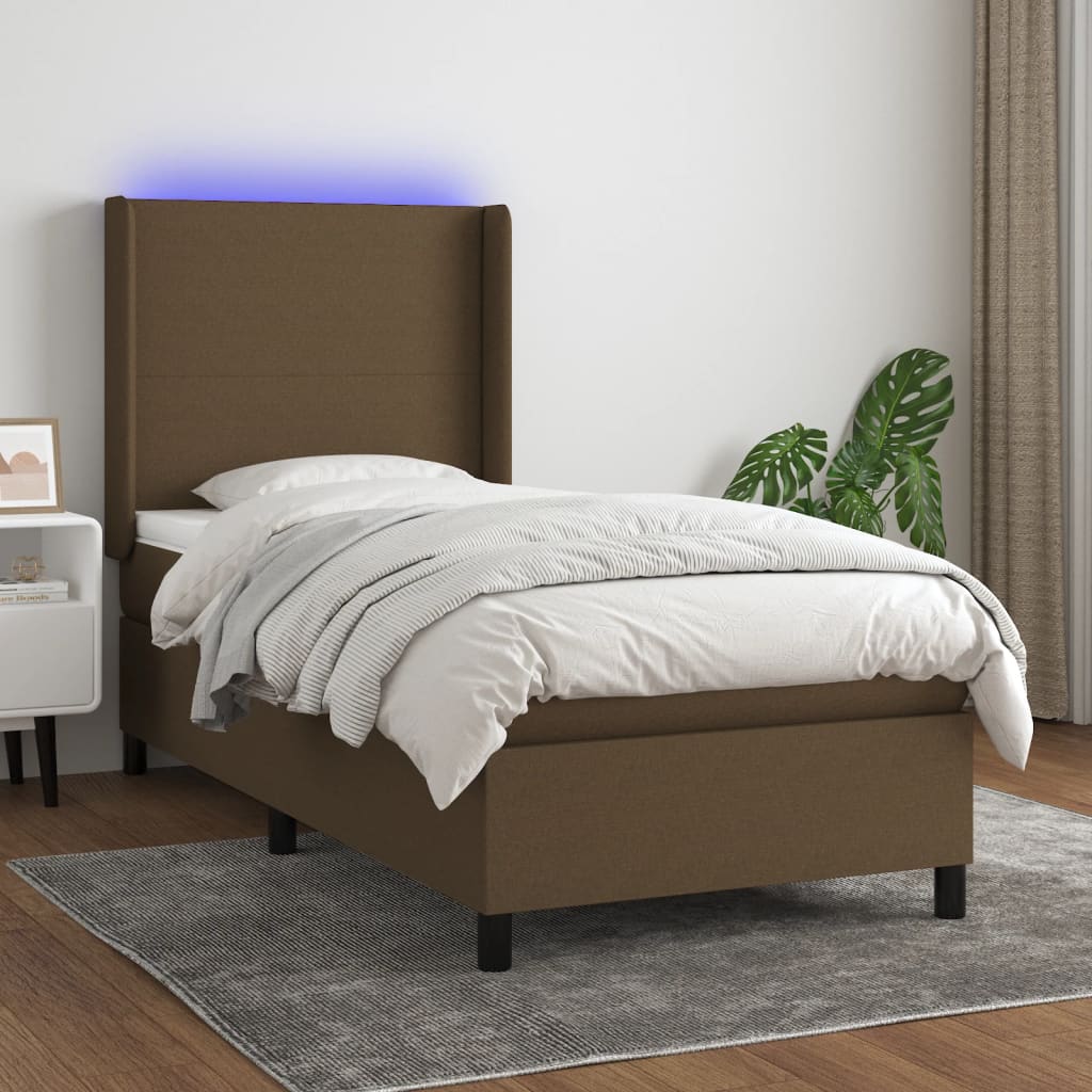 vidaXL Boxspringbett mit Matratze & LED Dunkelbraun 90x190 cm Stoff