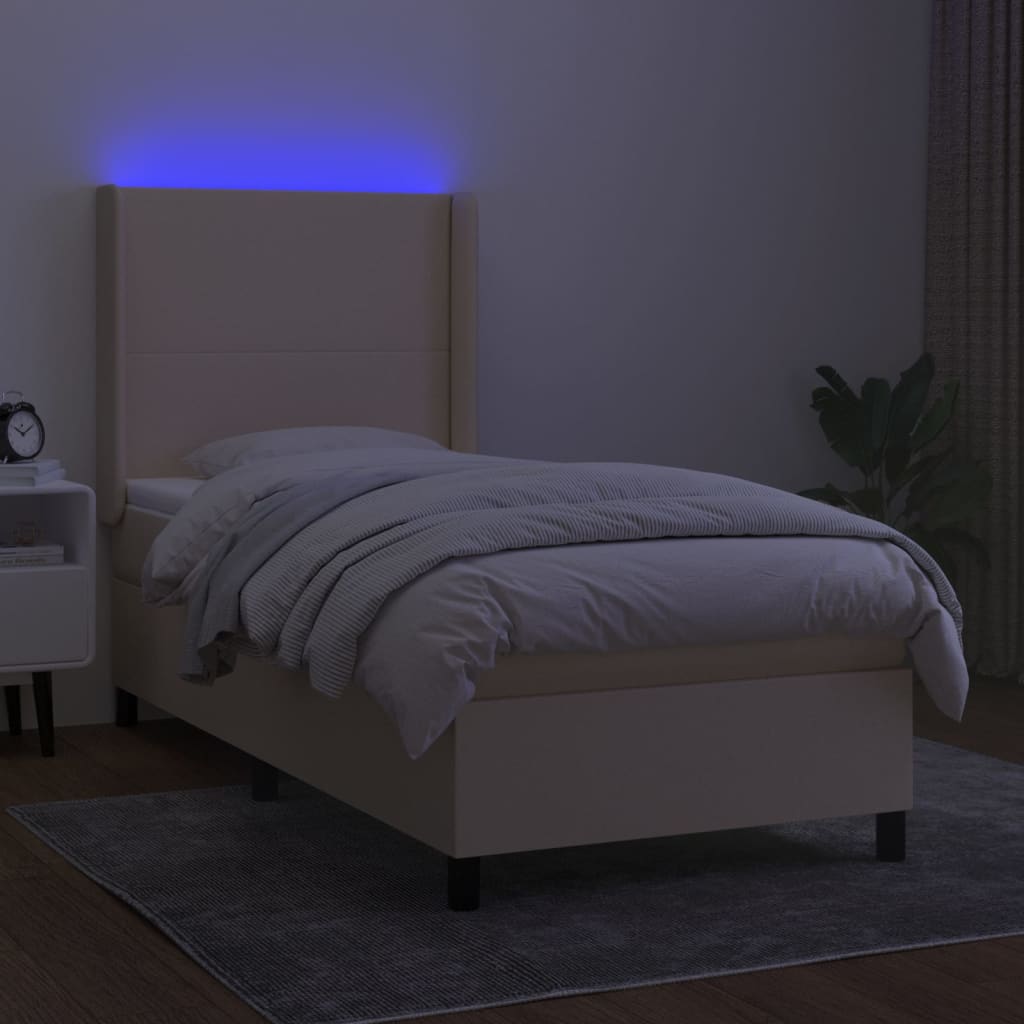 vidaXL Boxspring met matras en LED stof crèmekleurig 90x190 cm afbeelding