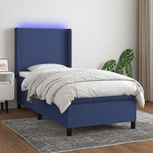 Box spring postelja z vzmetnico LED modra 90x190 cm blago