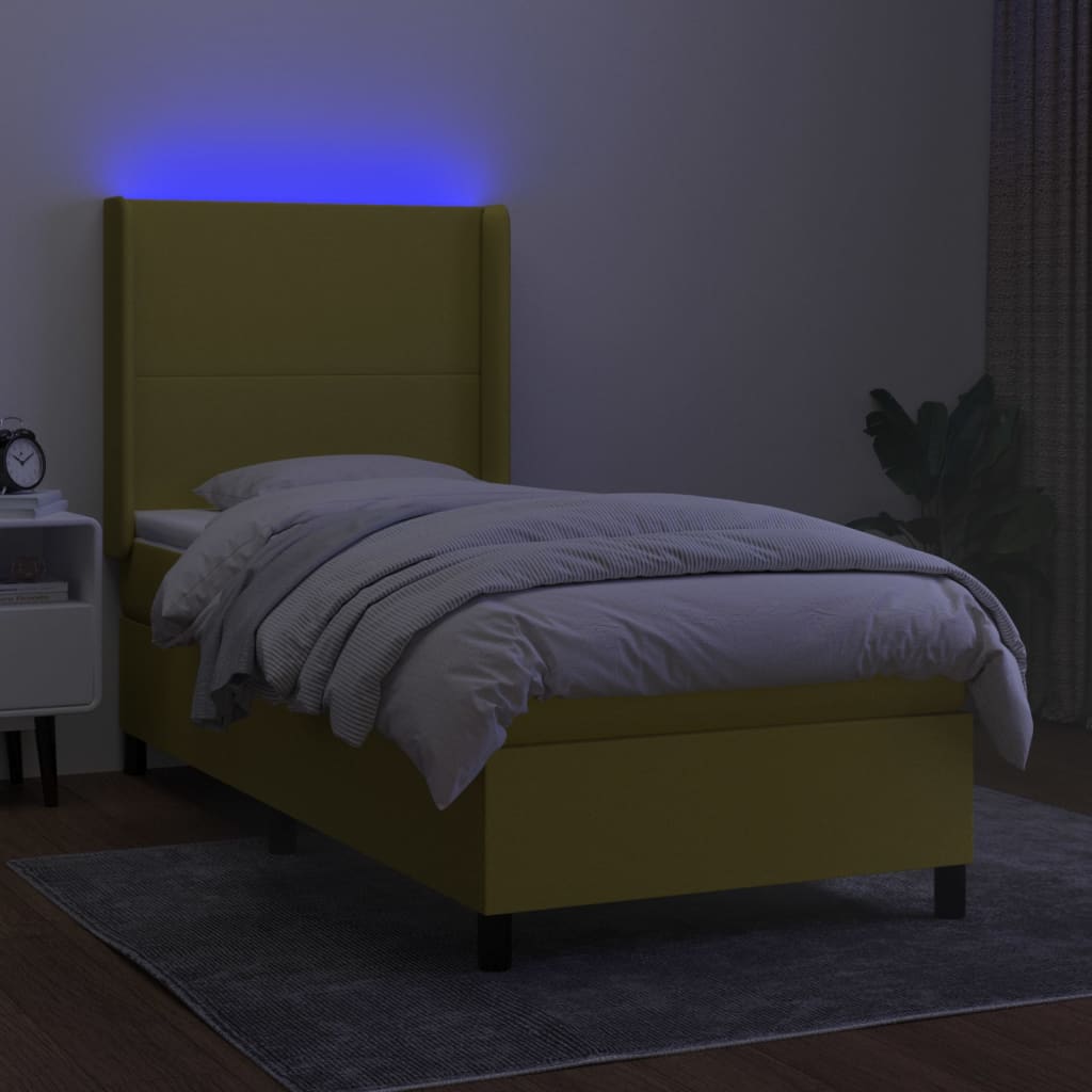 Zöld szövet rugós és LED-es ágy matraccal 90x190 cm 