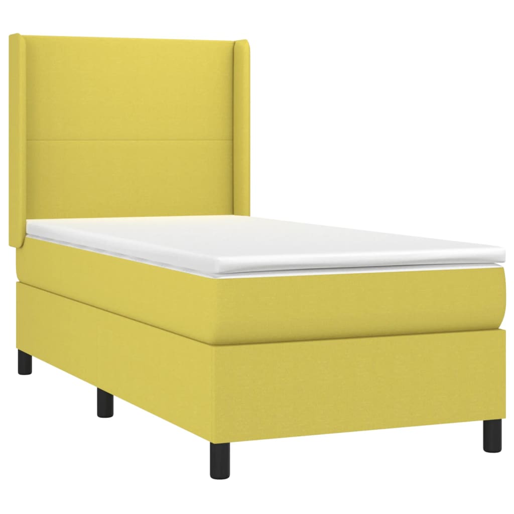 Zöld szövet rugós és LED-es ágy matraccal 90x190 cm 