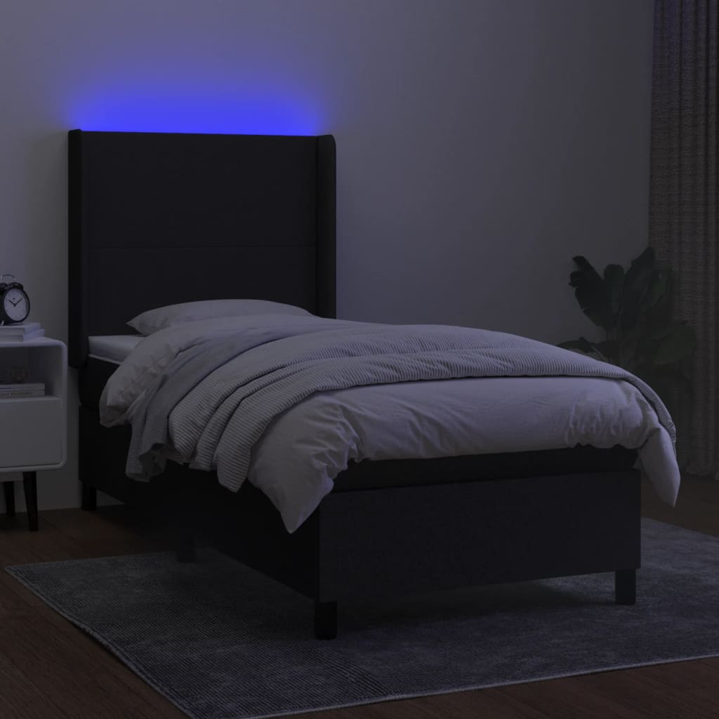 vidaXL Boxspring met matras en LED stof zwart 90x200 cm afbeelding