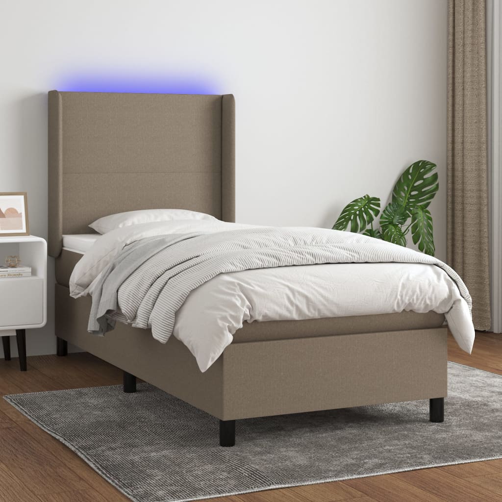 Box spring postel s matrací a LED taupe 90x200 cm textil