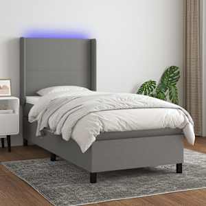 Box spring postelja z vzmetnico LED temno siva 100x200 cm blago