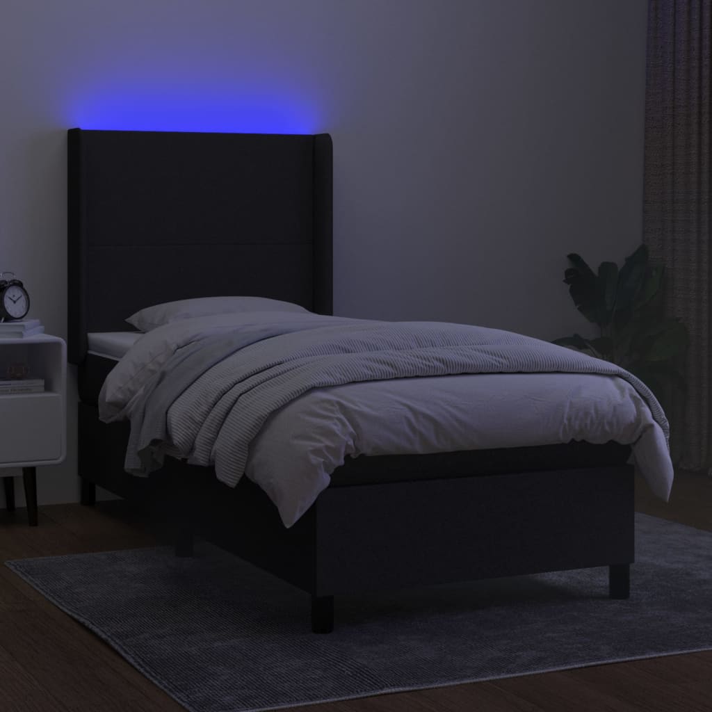 Thumbnail - vidaXL Boxspringbett mit Matratze & LED Schwarz 100x200 cm Stoff