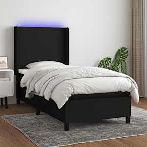 Box spring postel s matrací a LED černá 100x200 cm textil - obrázek 1