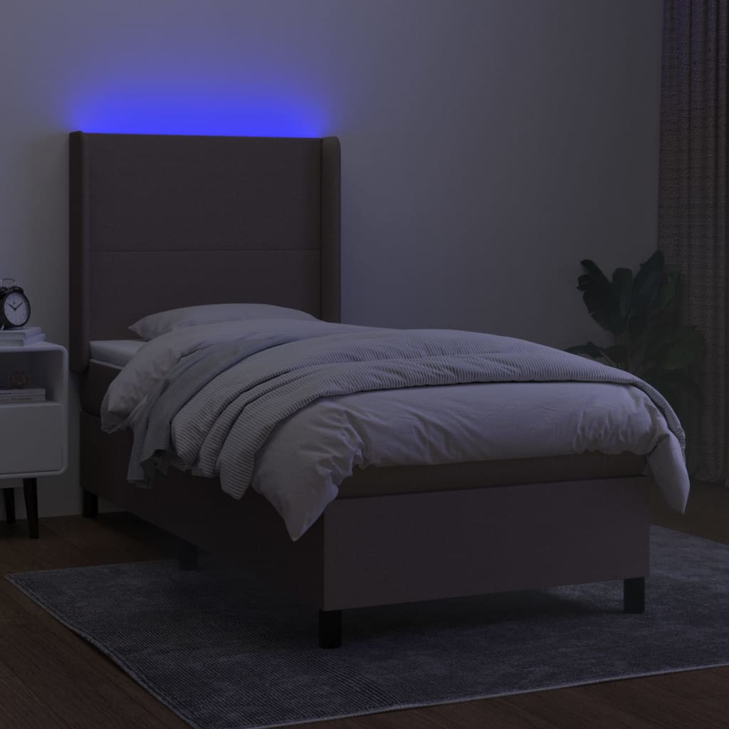 vidaXL Boxspring met matras en LED stof taupe 100x200 cm afbeelding