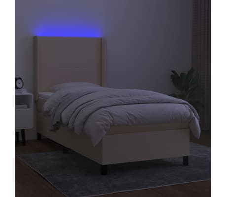 vidaXL Sommier &agrave; lattes de lit matelas et LED Cr&egrave;me 100x200 cm Tissu