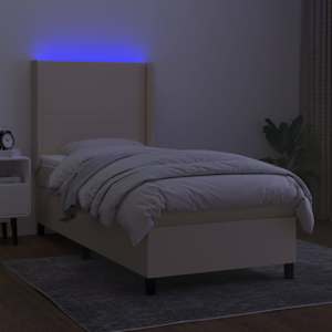 vidaXL Sommier &agrave; lattes de lit matelas et LED Cr&egrave;me 100x200 cm Tissu