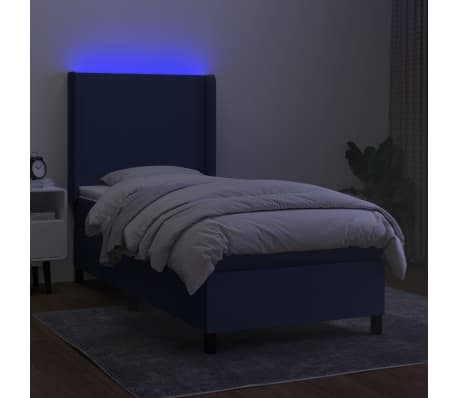 vidaXL Sommier &agrave; lattes de lit matelas et LED Bleu 100x200 cm Tissu