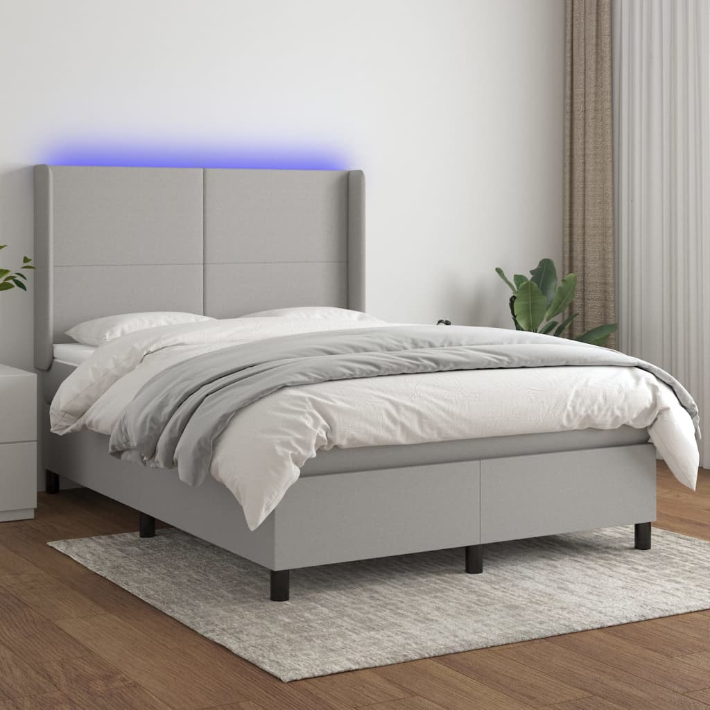 vidaXL Sommier tapissier et matelas et LED Gris clair 140x190 cm Tissu