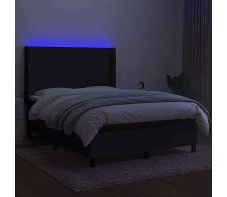 vidaXL Rams&auml;ng med madrass & LED svart 140x190 cm tyg