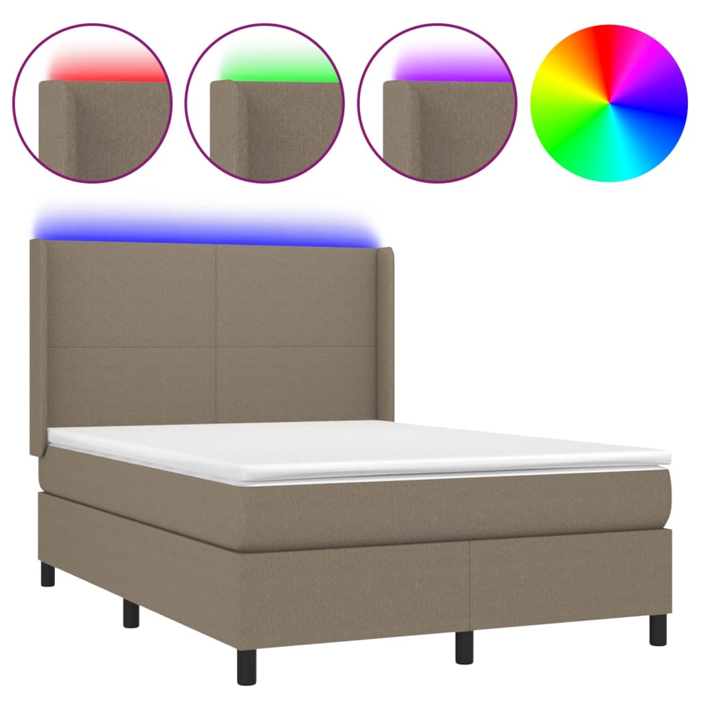 vidaXL Box spring postelja z vzmetnico LED taupe 140x190 cm blago