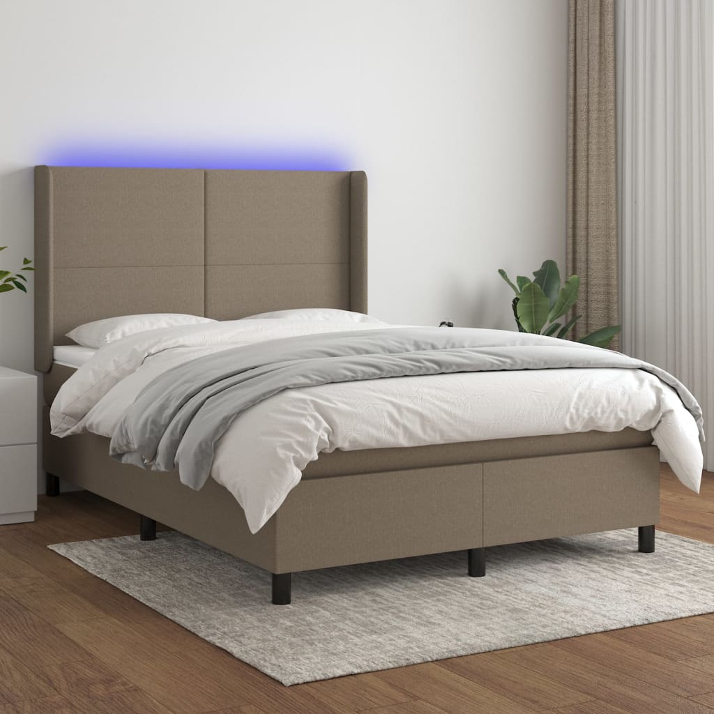 vidaXL Boxspringbett mit Matratze & LED Taupe 140x190 cm Stoff