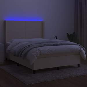 vidaXL Boxspring met matras en LED stof cr&egrave;mekleurig 140x190 cm