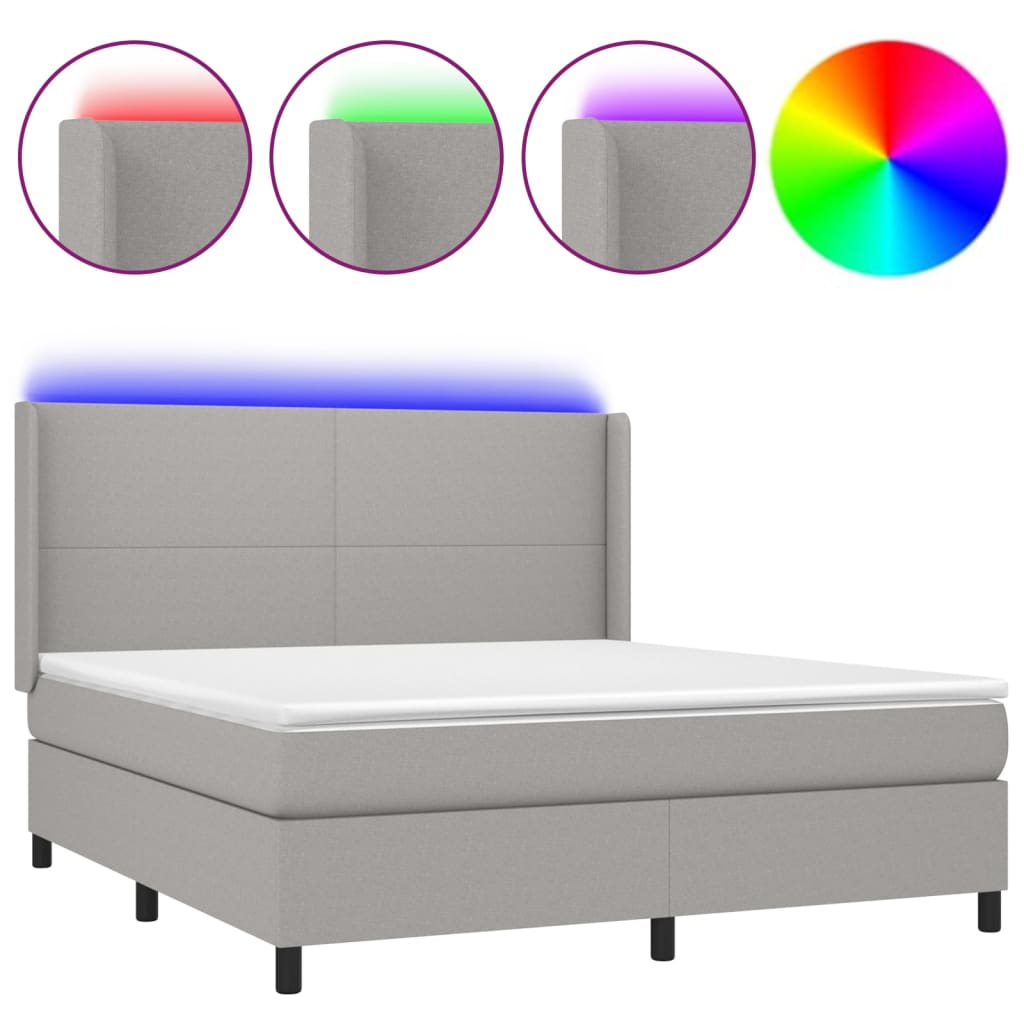 vidaXL Box spring postelja z vzmetnico LED sv. siva 160x200 cm blago