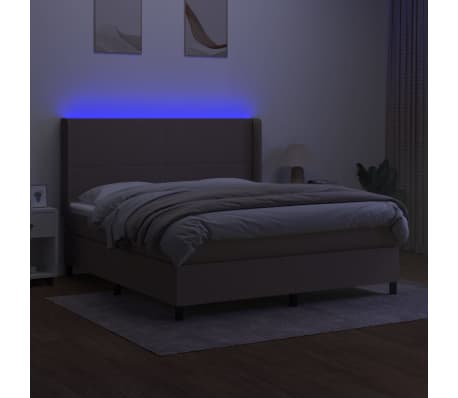 vidaXL Cama box spring colch&atilde;o/LED 160x200 cm tecido cinza-acastanhado