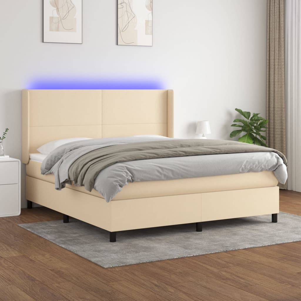 Sommier tapissier avec matelas et LED Crème 160x200 cm Tissu