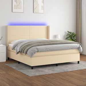 Box spring postelja z vzmetnico LED krem 160x200 cm blago