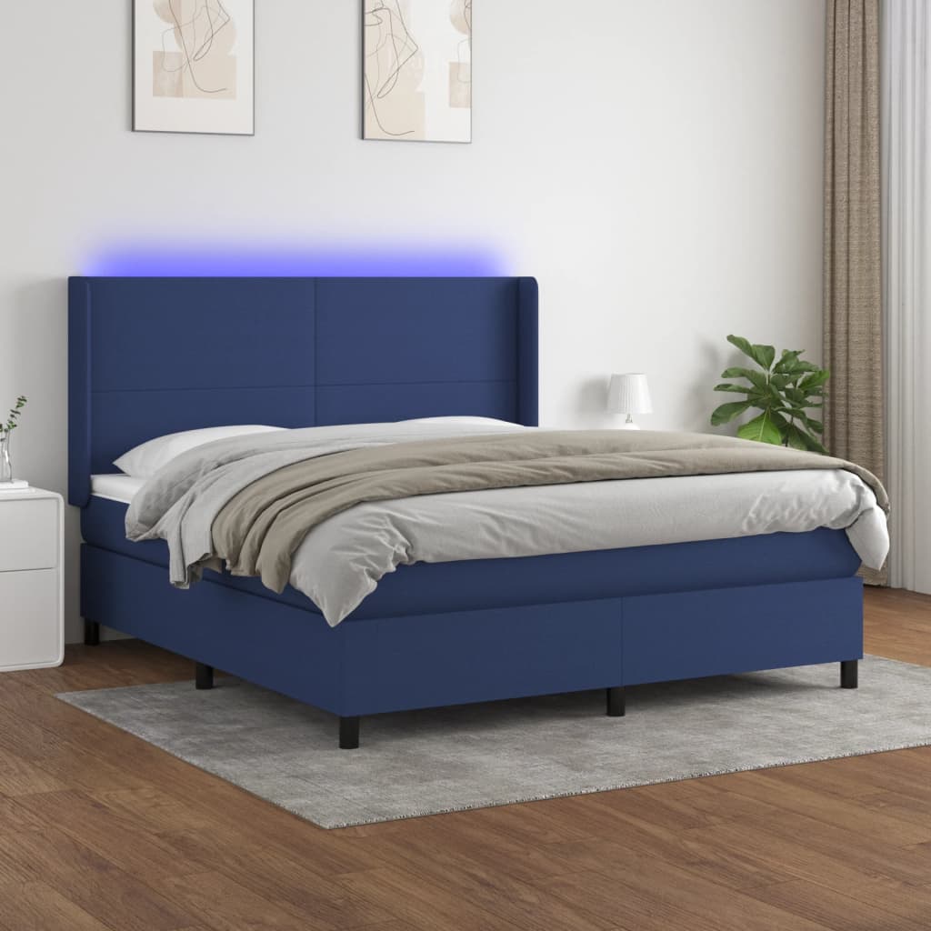 vidaXL Boxspringbett mit Matratze & LED Blau 160x200 cm Stoff