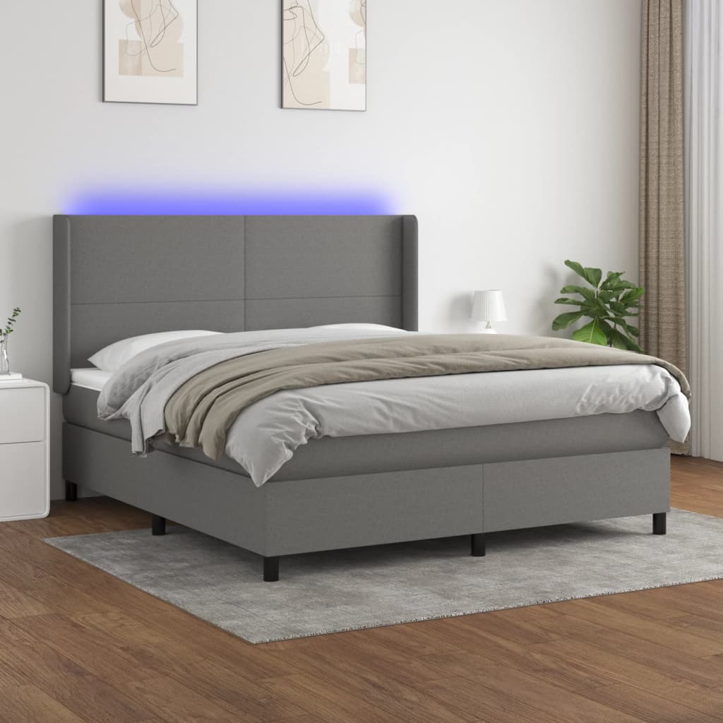 Boxspringbett mit Matratze & LED Dunkelgrau 180×200 cm Stoff