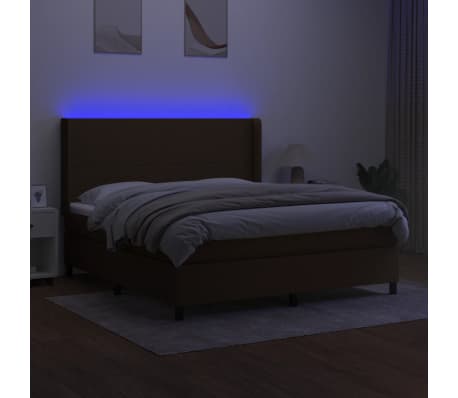 vidaXL Cama box spring c/ colch&atilde;o/LED 180x200cm tecido castanho-escuro