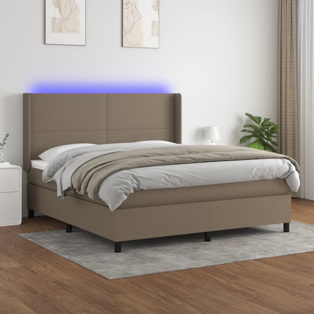 vidaXL Boxspringbett mit Matratze & LED Taupe 180x200 cm Stoff