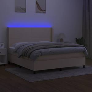 Box spring postel s matrací a LED krémová 180x200 cm textil - obrázek 3