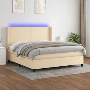 Box spring postel s matrací a LED krémová 180x200 cm textil - obrázek 1