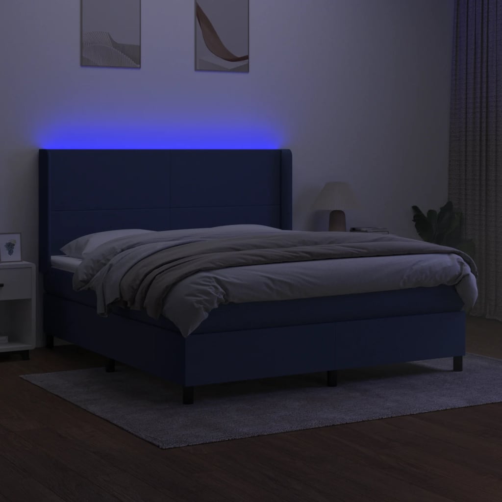 vidaXL Boxspring met matras en LED stof blauw 180x200 cm afbeelding