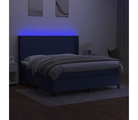 vidaXL Cama box spring c/ colch&atilde;o e LED 180x200 cm tecido azul