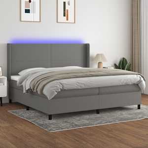 Box spring postel s matrací a LED tmavě šedá 200x200 cm textil - obrázek 1