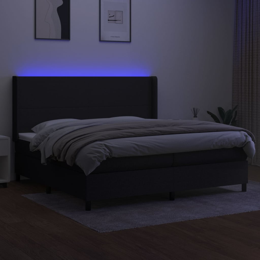 vidaXL Boxspring met matras en LED stof zwart 200x200 cm afbeelding