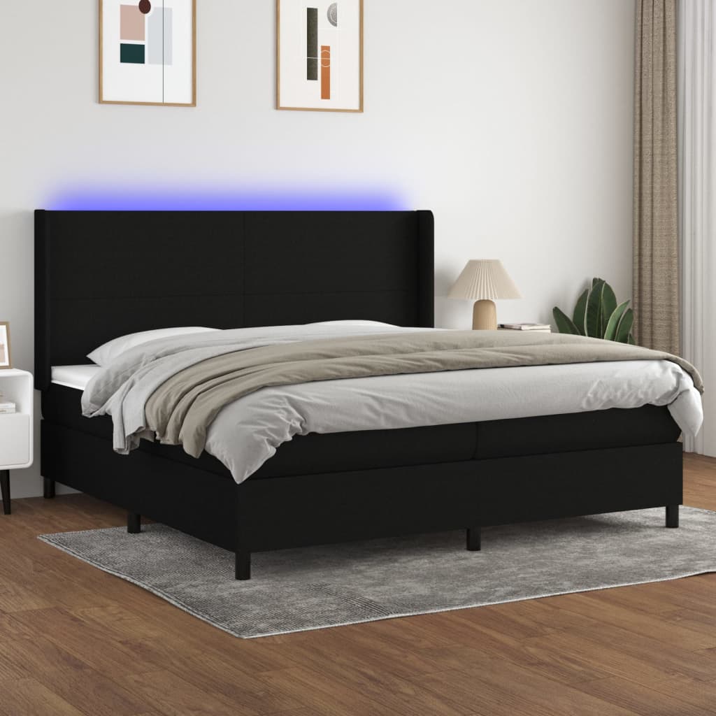 Sommier tapissier et matelas et LED Noir 200x200 cm Tissu