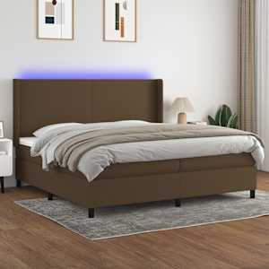 Box spring postel s matrací a LED tmavě hnědá 200x200 cm textil - obrázek 1