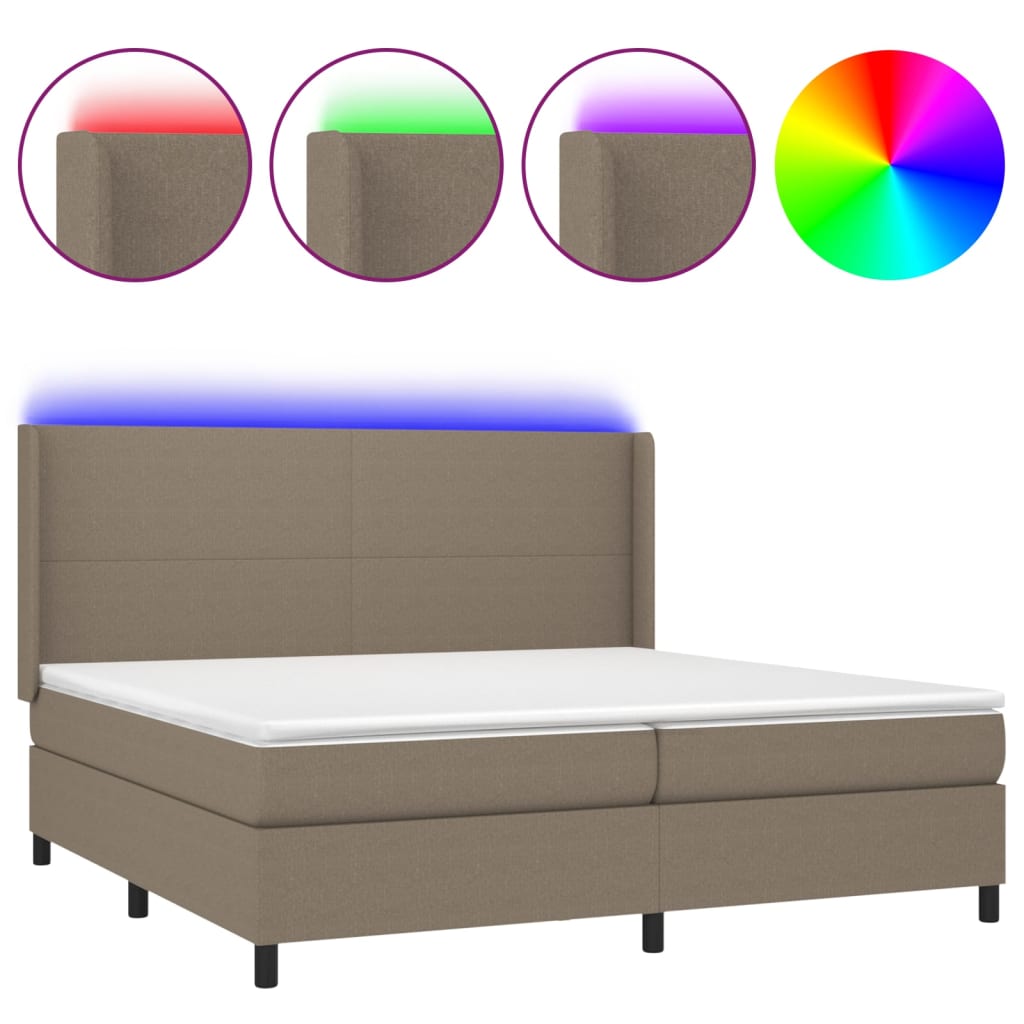 vidaXL Box spring postel s matrací a LED taupe 200x200 cm textil