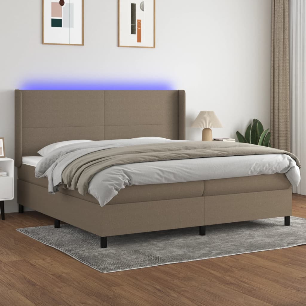 Sommier tapissier et matelas et LED Taupe 200x200 cm Tissu