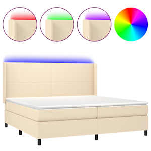 Box spring postel s matrací a LED krémová 200x200 cm textil - obrázek 2