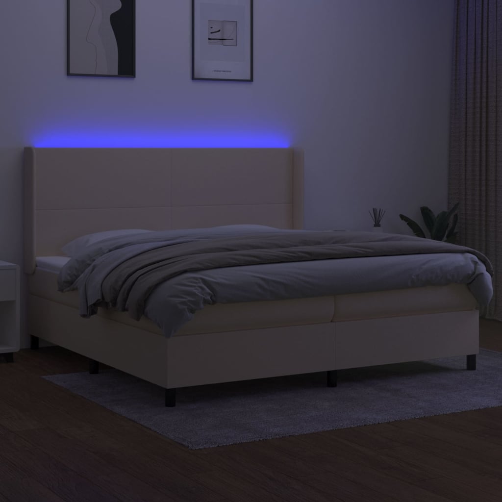 vidaXL Boxspring met matras en LED stof crèmekleurig 200x200 cm afbeelding