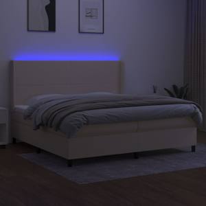 Box spring postel s matrací a LED krémová 200x200 cm textil - obrázek 3