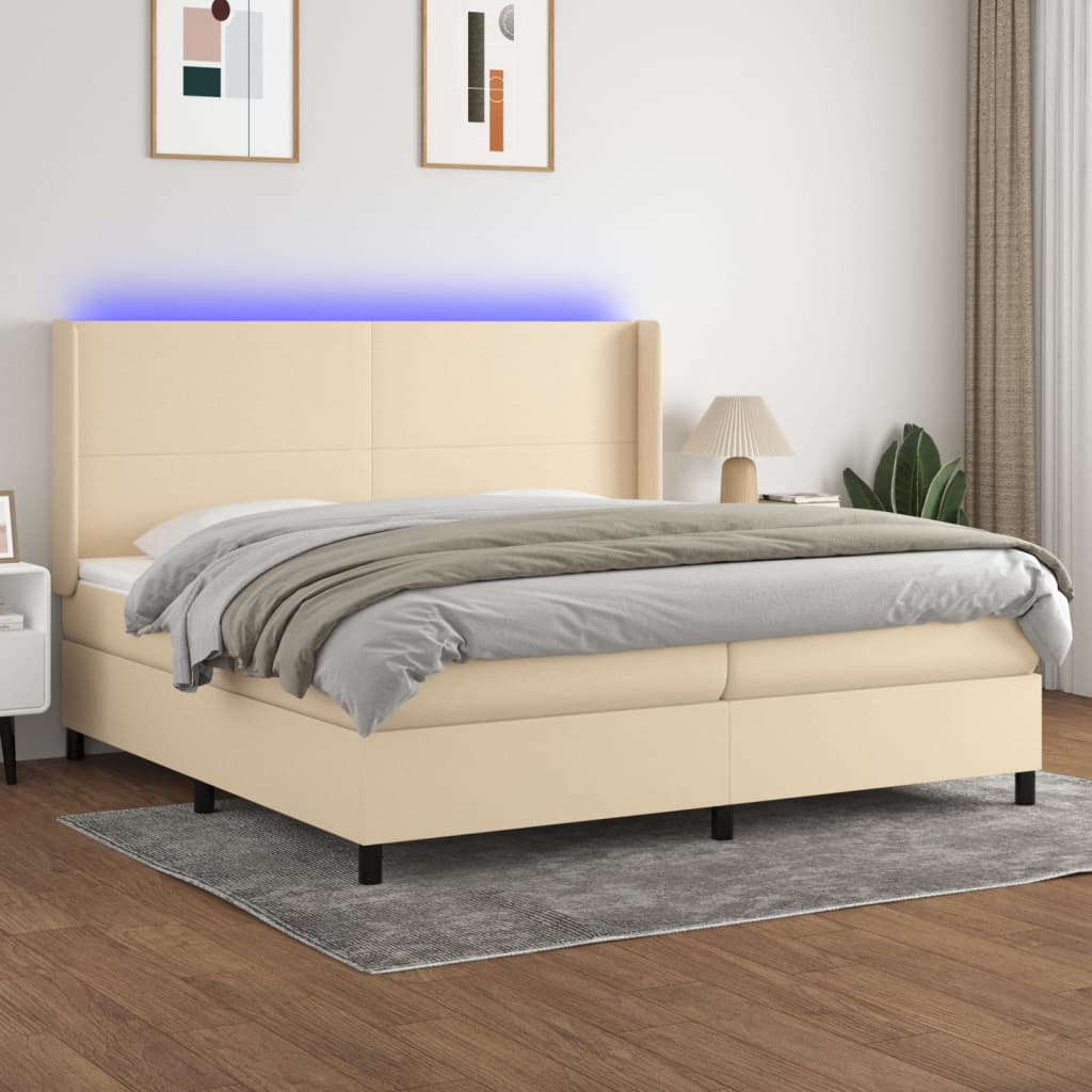 vidaXL Boxspringbett mit Matratze & LED Creme 200x200 cm Stoff