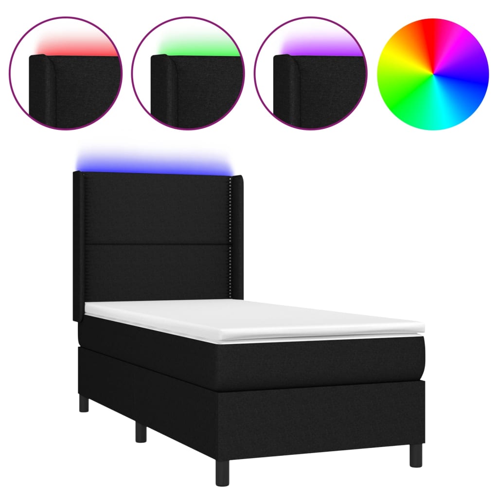 Box spring postel s matrací a LED černá 80 x 200 cm textil